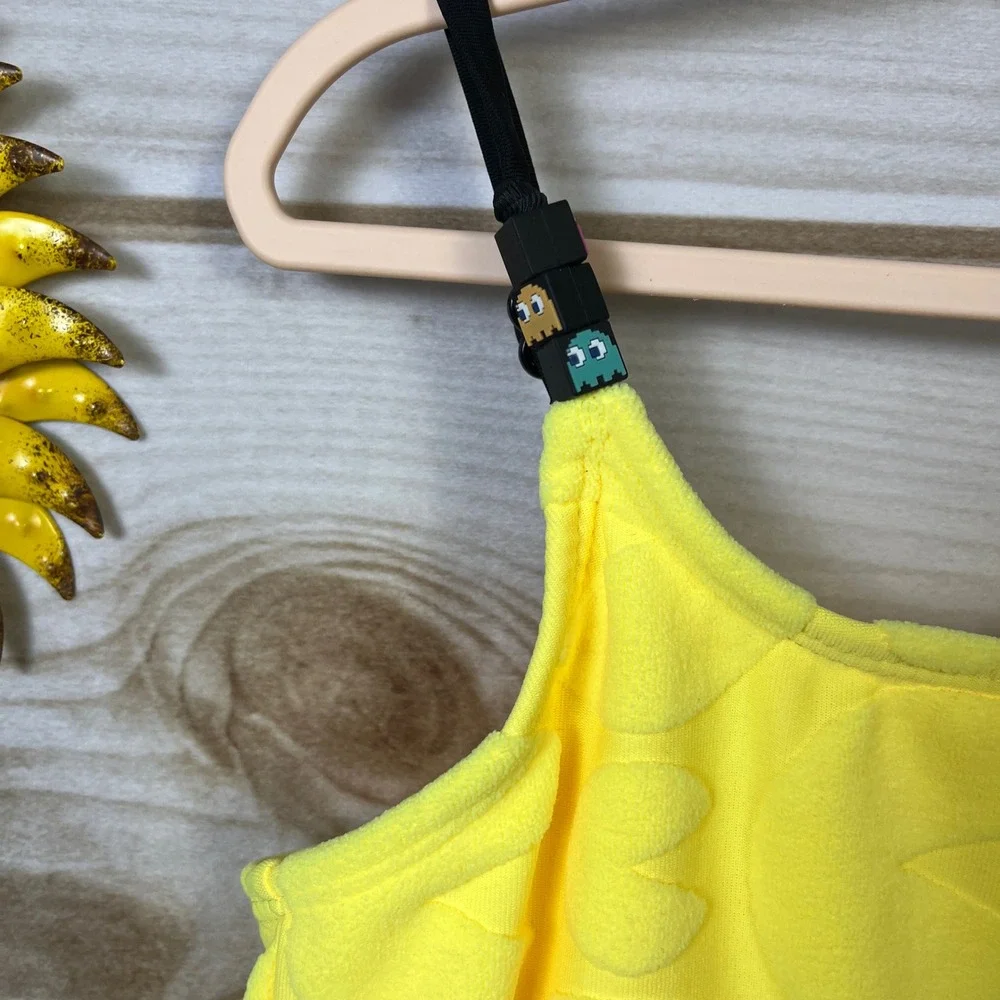 Justice Pac-Man Girls One Piece Swimsuit Yellow Textured Ghost Charms Size 7/8